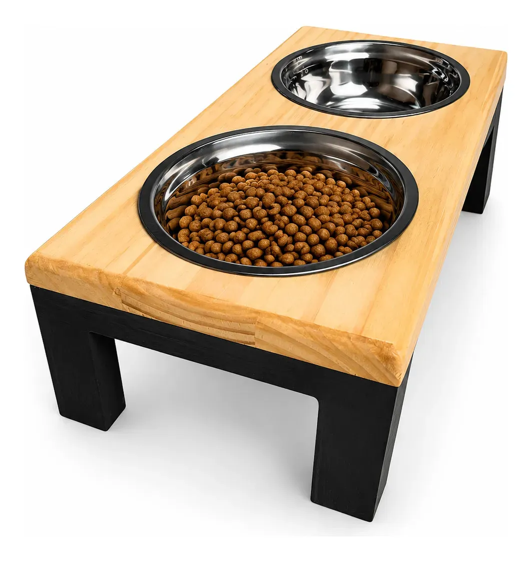 Comedouro alto duplo para cães e gatos tamanho P