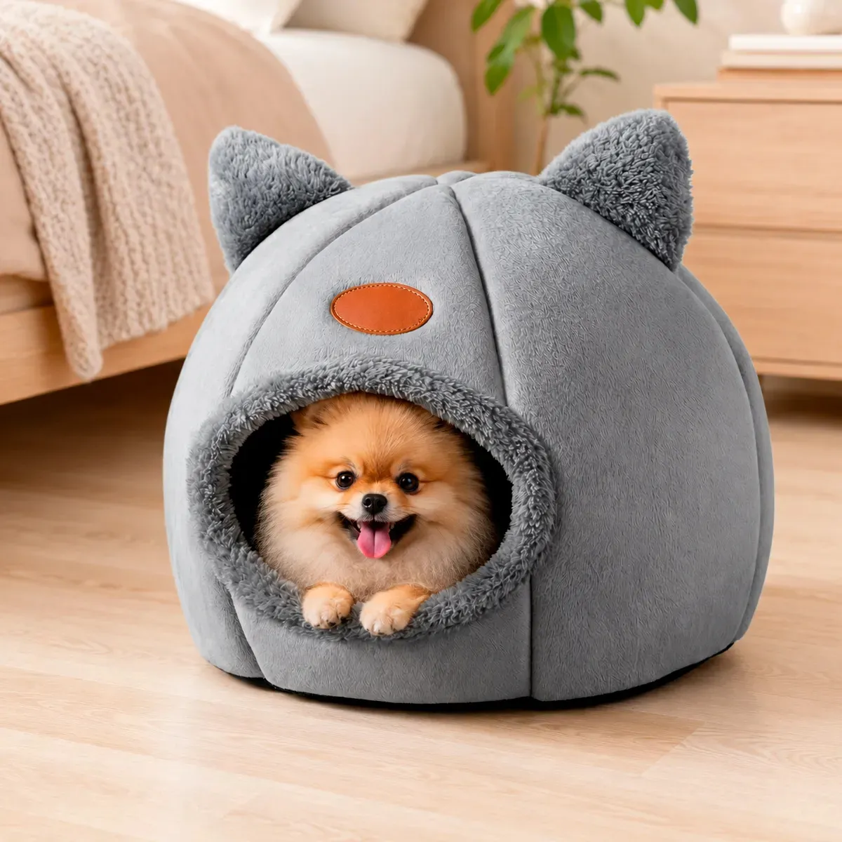 Toca iglu cama cinza para gatos e cães pequenos